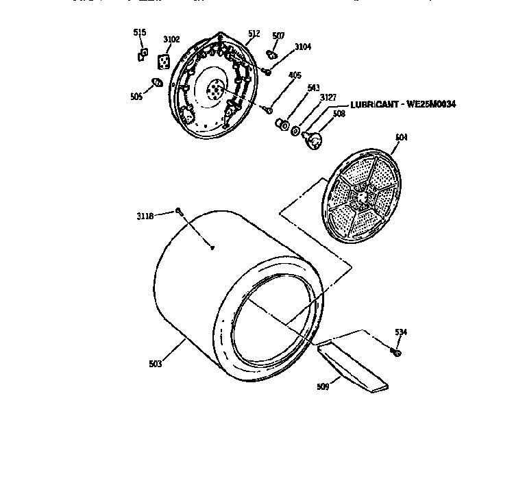 Drum Diagram and Parts List for DDE960SSAMWW  General Electric Dryer