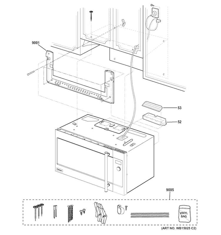 Installation Parts Diagram and Parts List for ZSA1201J2SS  General Electric Microwave
