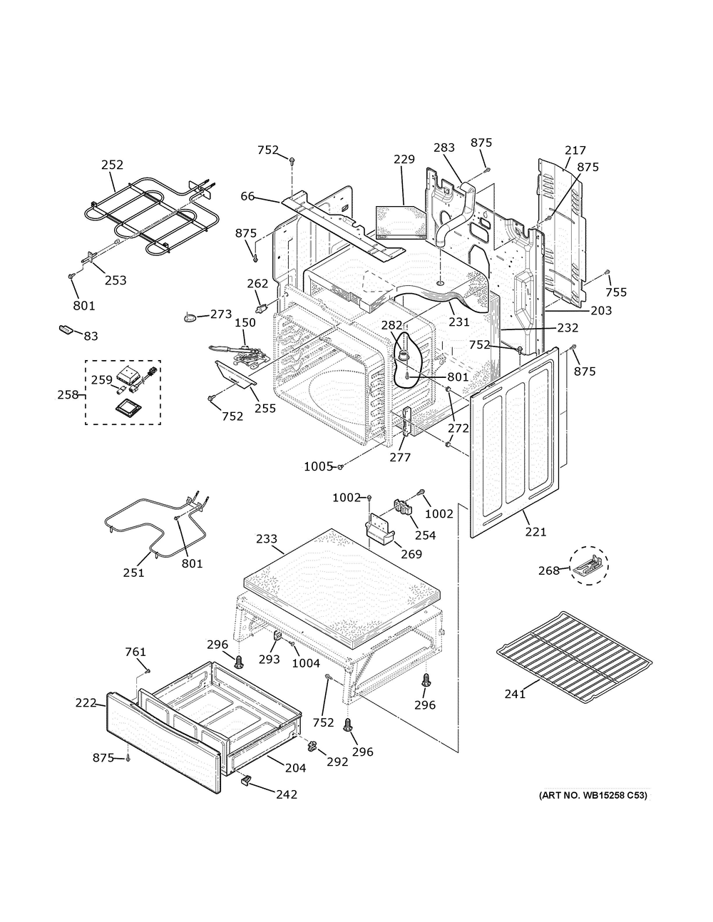 Body Parts Diagram and Parts List for JB655SKCSS  General Electric Range