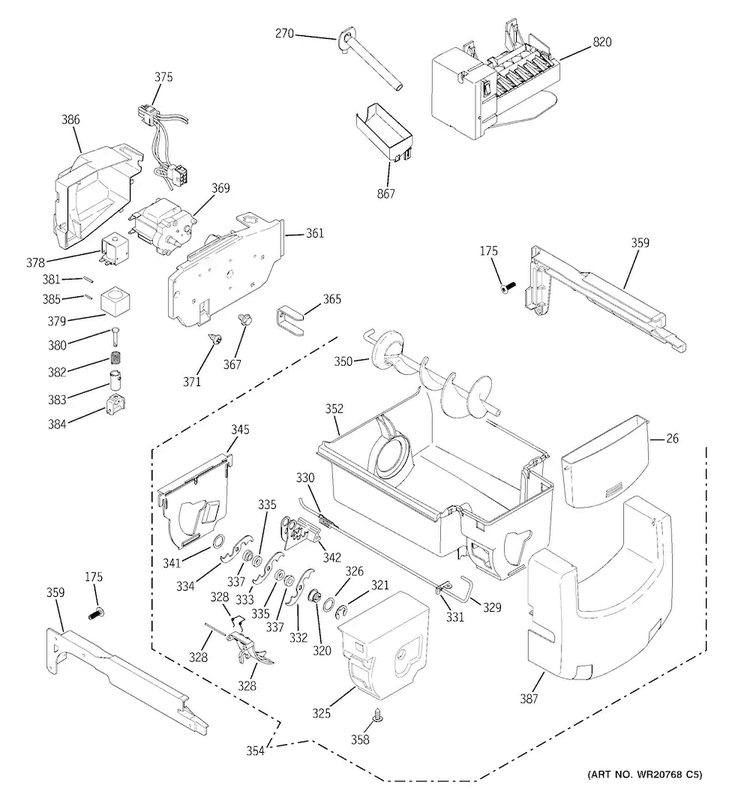Ice Maker & Dispenser Diagram and Parts List for GSE25GSHECSS  General Electric Refrigerator