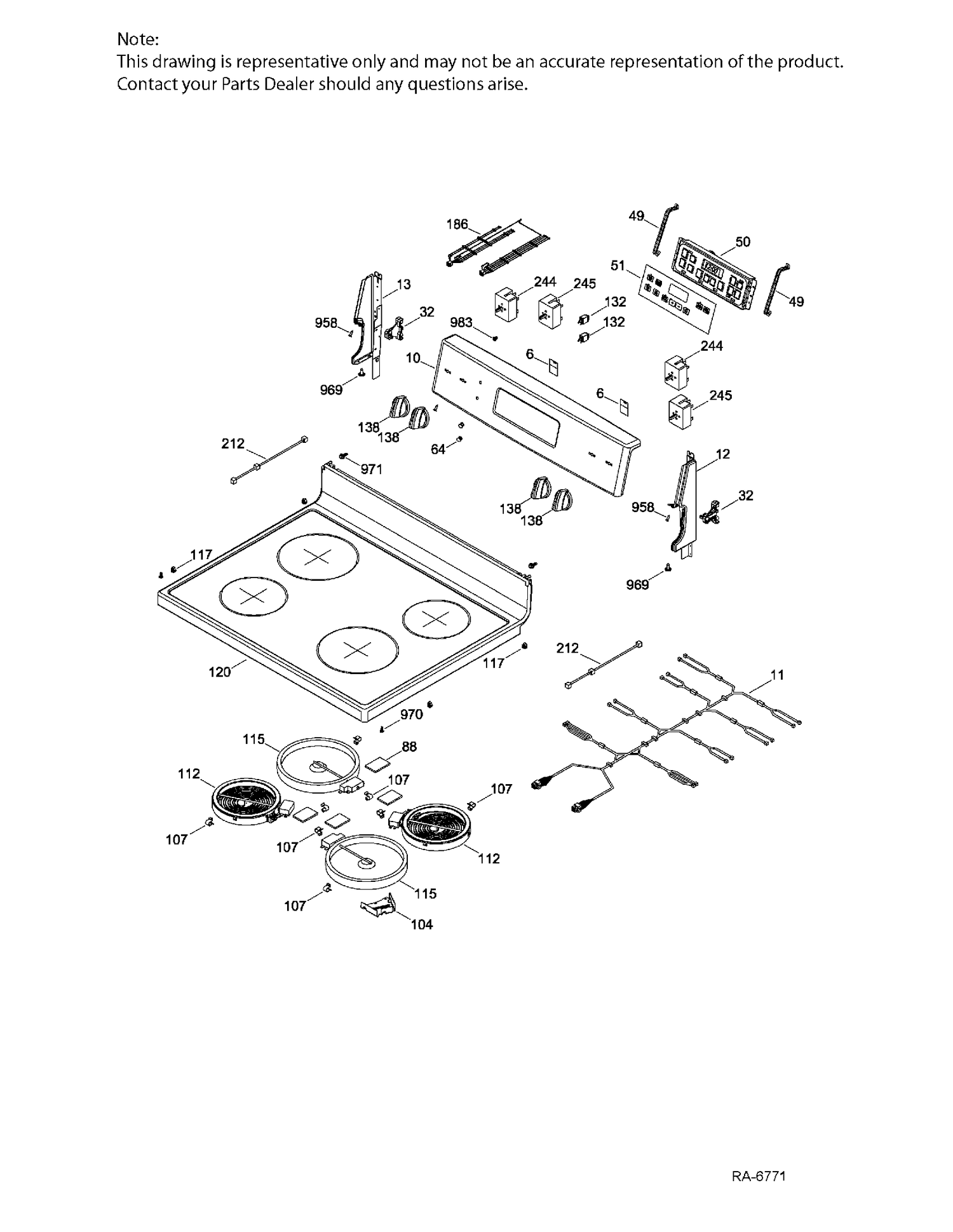 CONTROL PANEL & COOKTOP Diagram and Parts List for JCB630EK1ES  General Electric Range