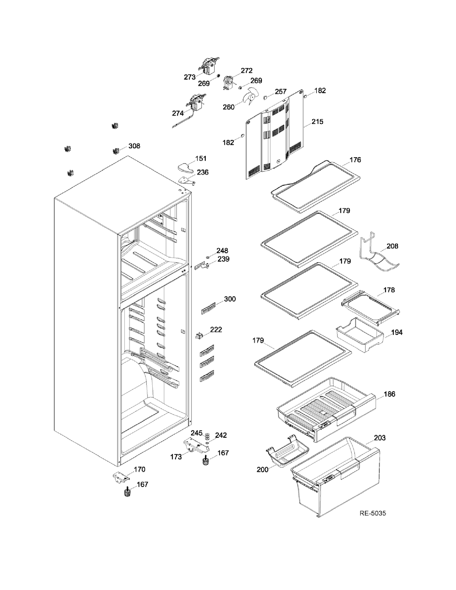 CABINET Diagram and Parts List for RAM1540YDCN0  General Electric Refrigerator