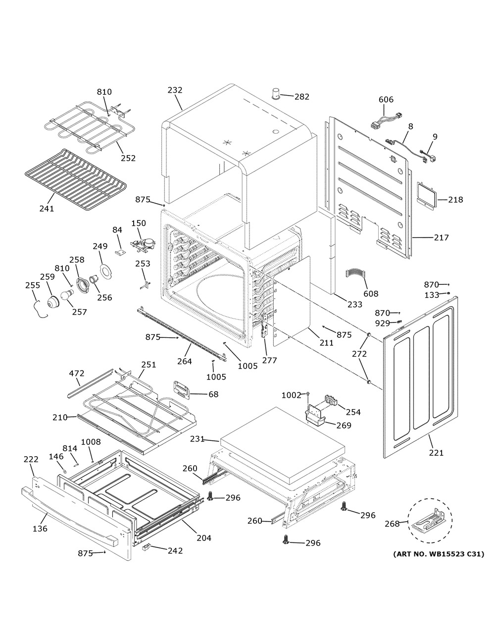 Body Parts Diagram and Parts List for JS760DP1WW  General Electric Range