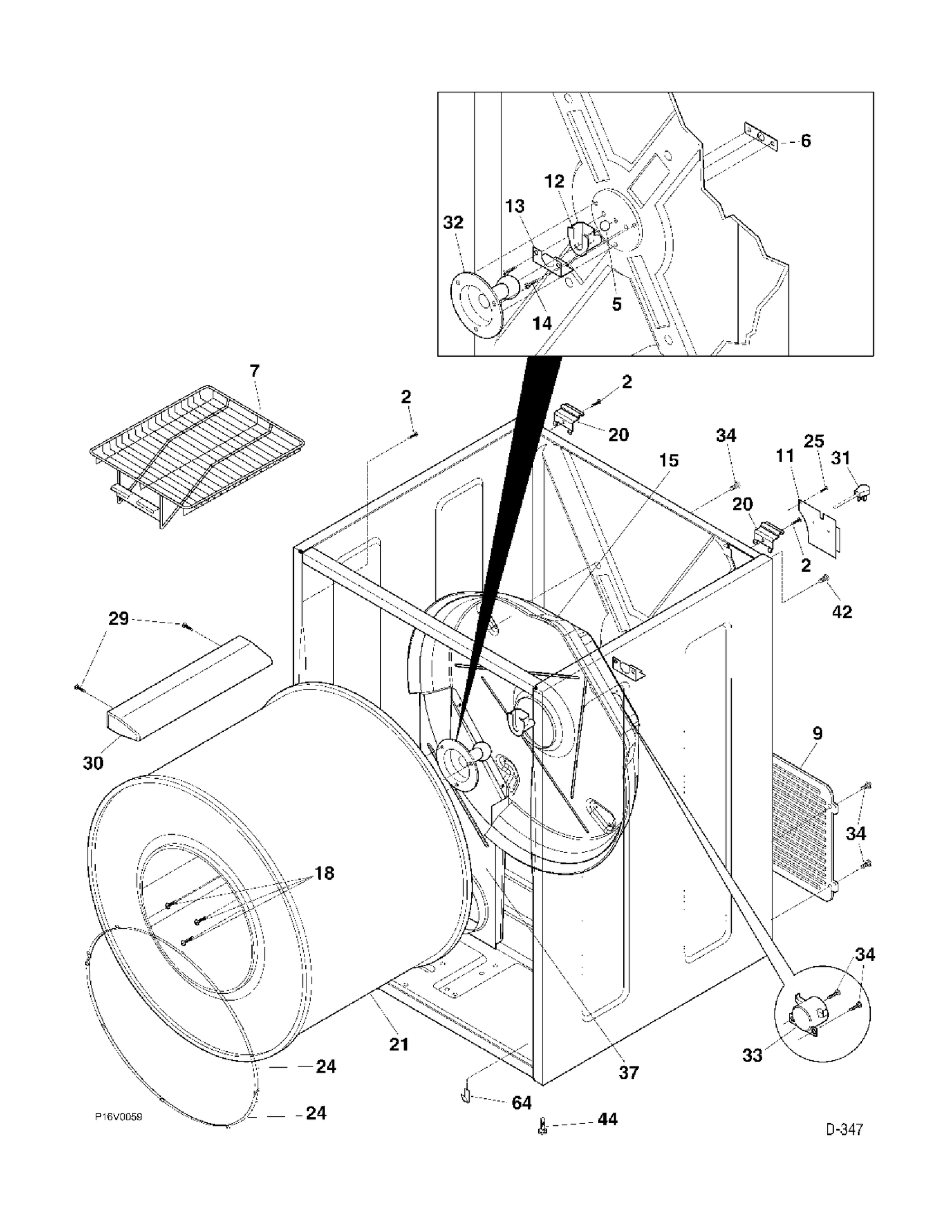 CABINET Diagram and Parts List for PSXH43GC0WW  General Electric Dryer