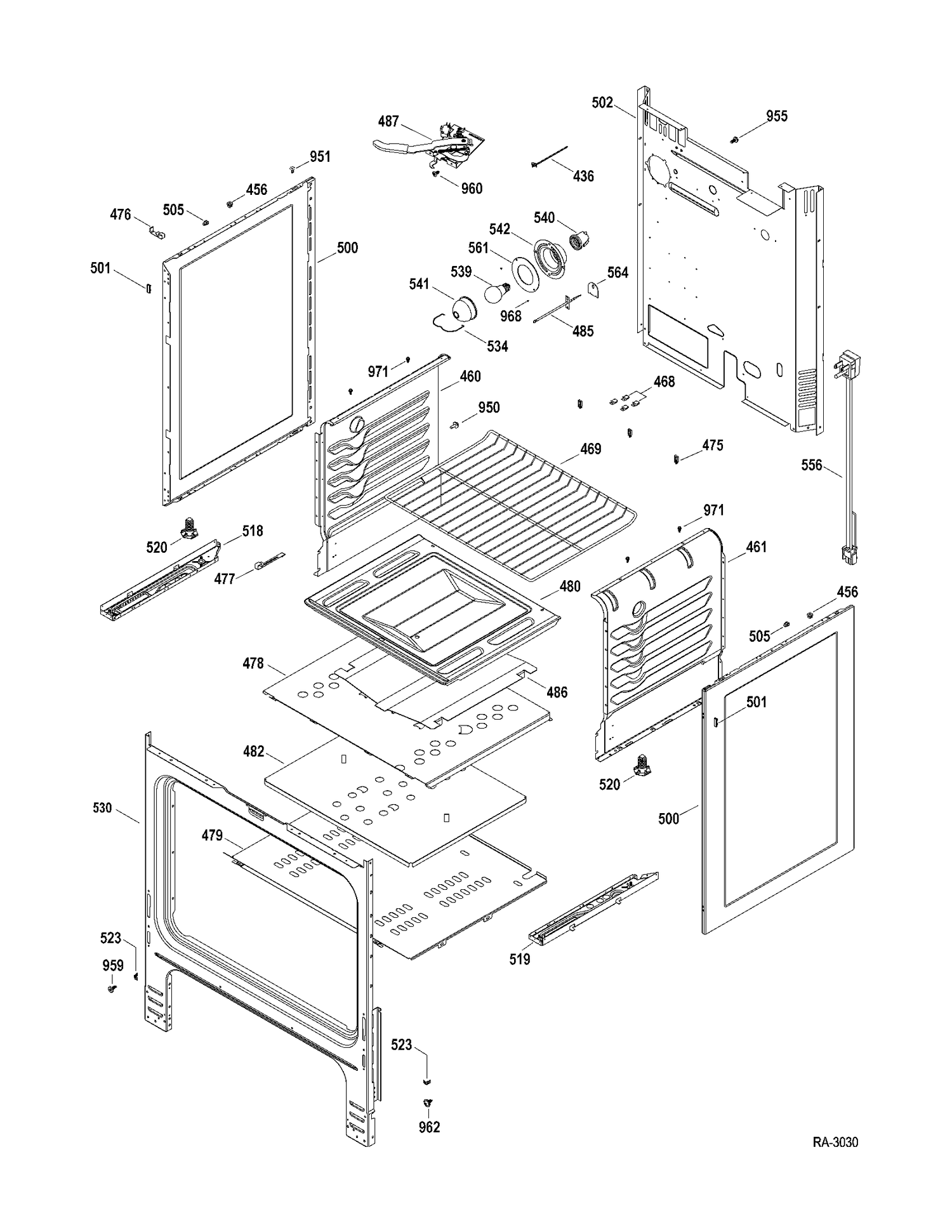BODY PARTS Diagram and Parts List for 147212  General Electric Range