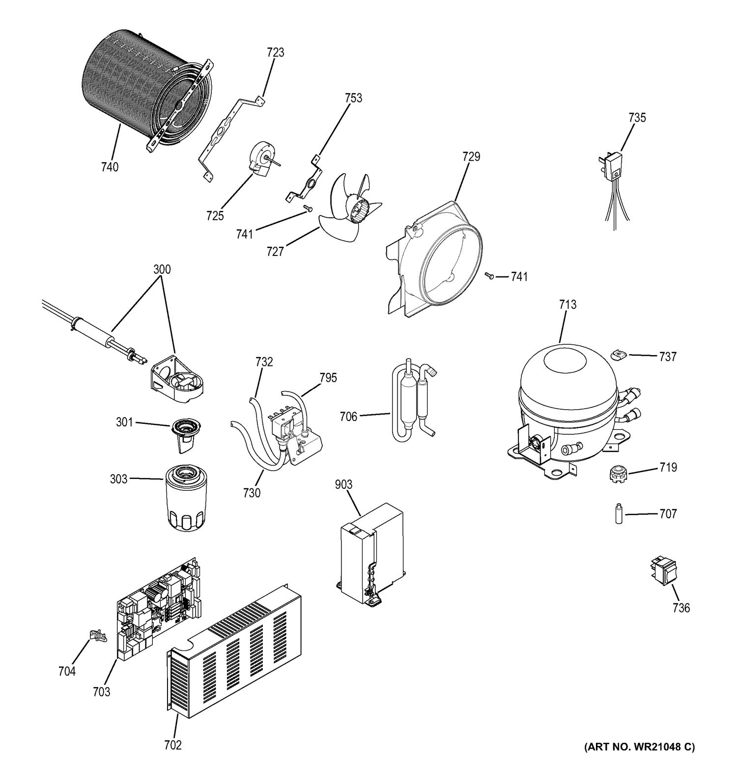 MACHINE COMPARTMENT Diagram and Parts List for ZIPP360NZA  General Electric Refrigerator