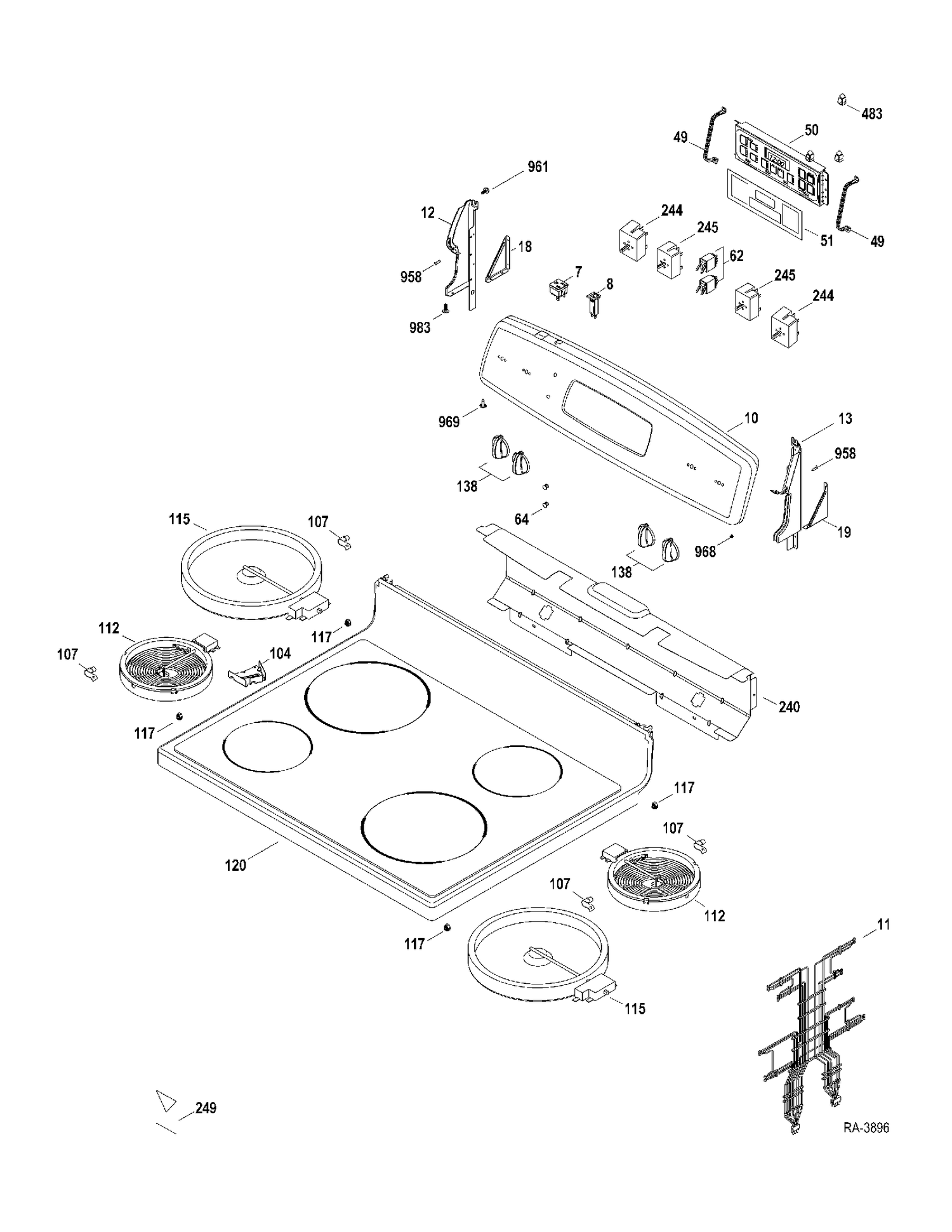 CONTROLS-COOKTOP Diagram and Parts List for JCBP63SP1SS  General Electric Range