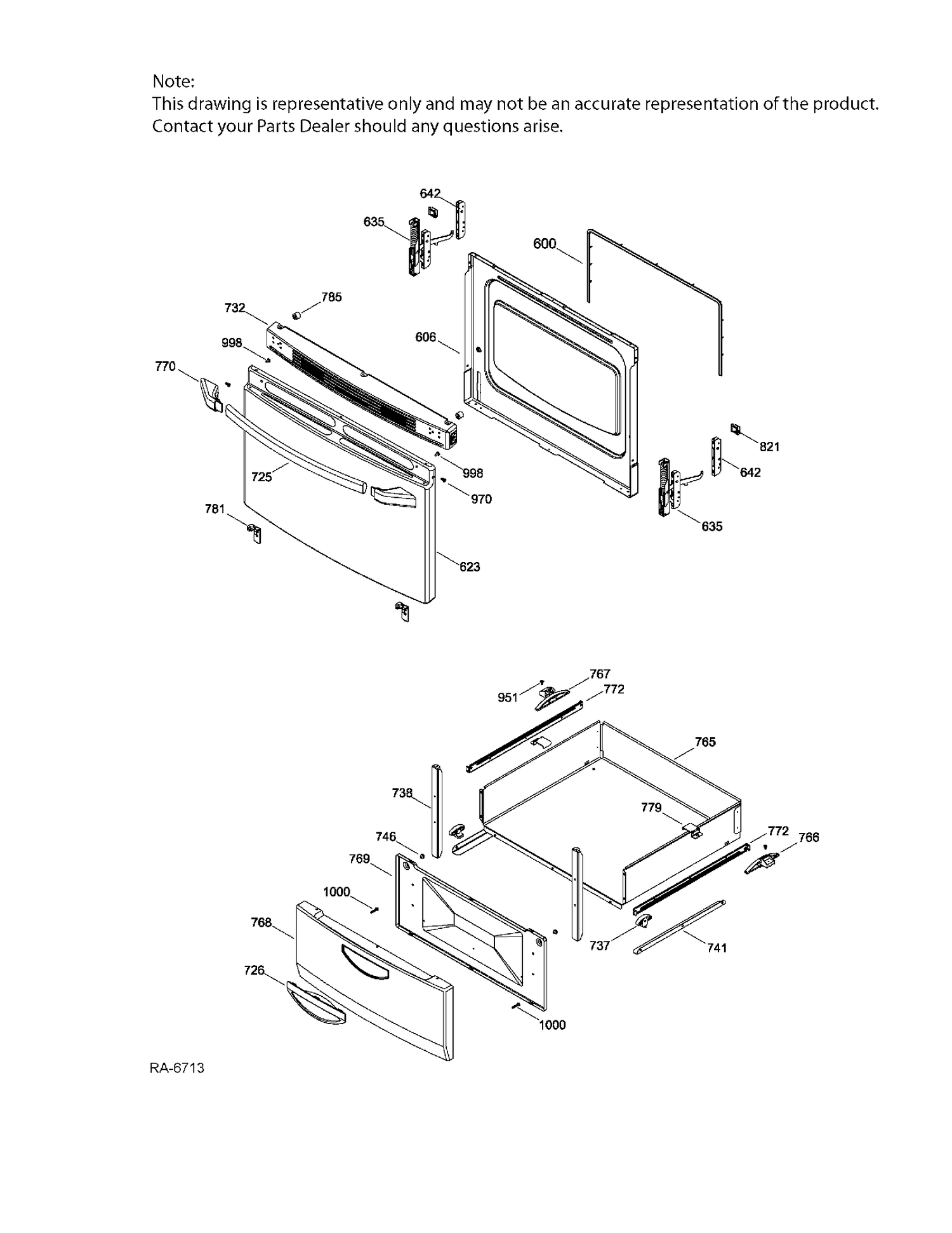 DOOR & DRAWER PARTS Diagram and Parts List for MCAS724M4WW  General Electric Range