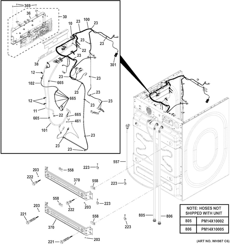 Cabinet Diagram and Parts List for GFWR4800F3WW  General Electric Washer