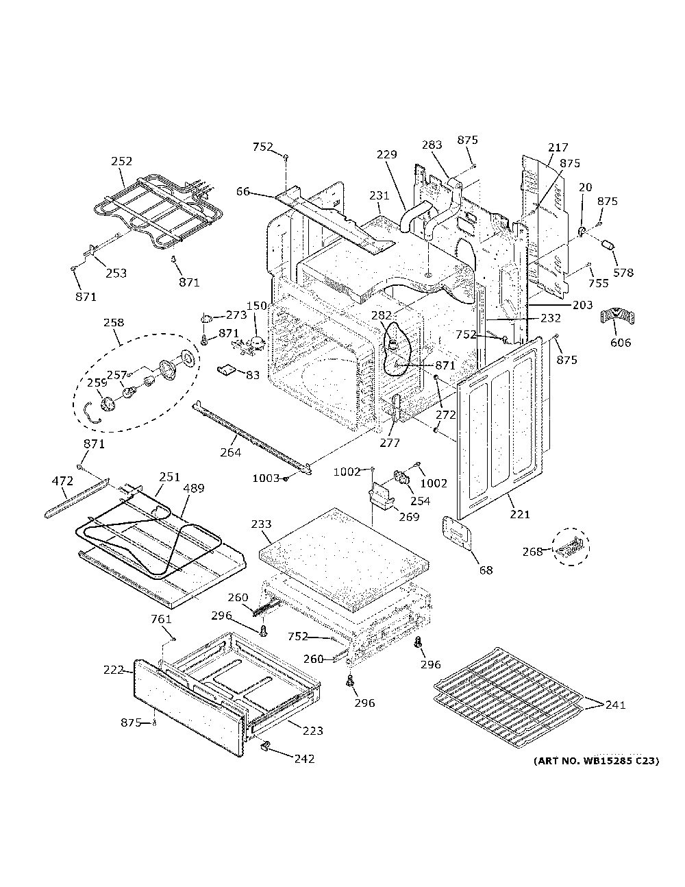 Body parts Diagram and Parts List for PB935BP1TS  General Electric Range