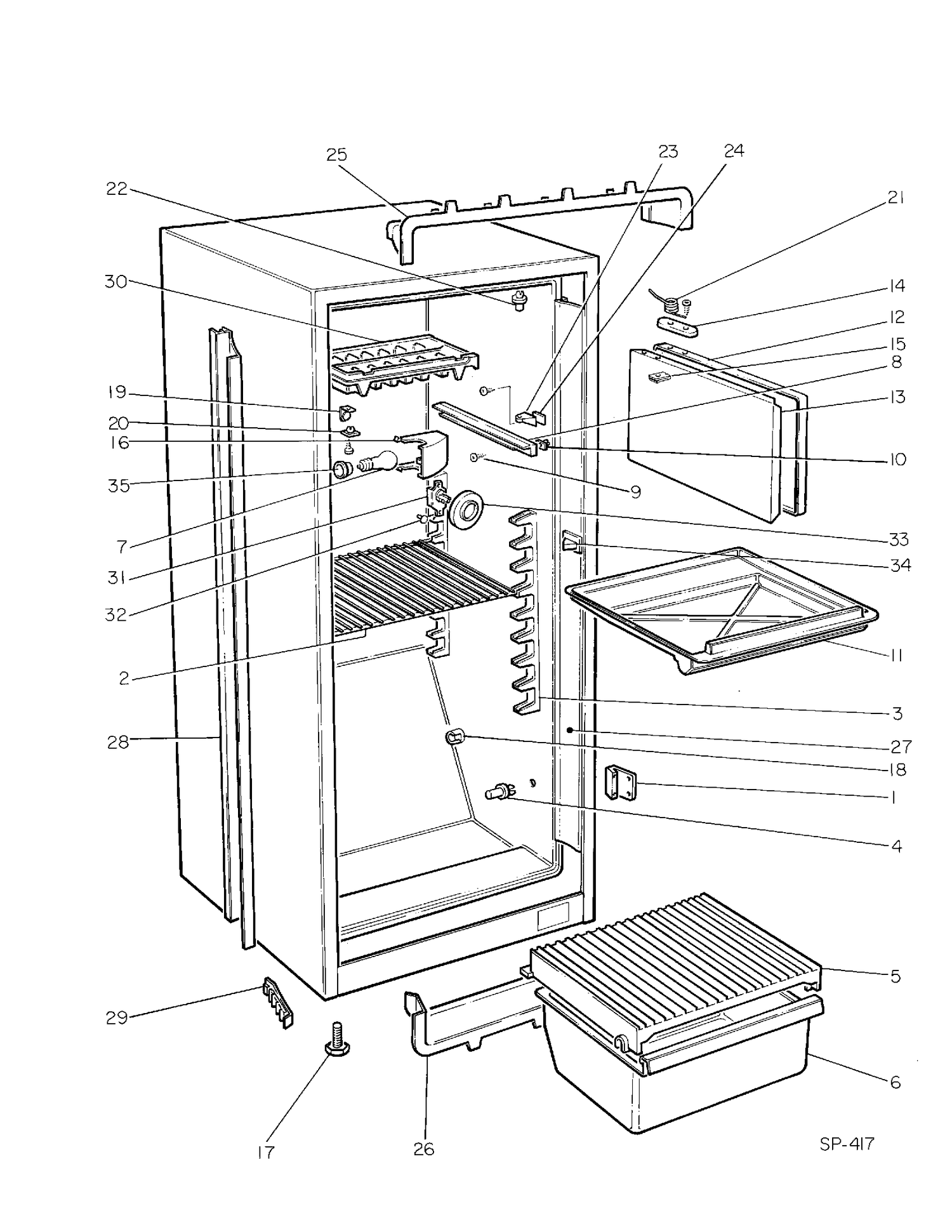 CABINET GROUP Diagram and Parts List for 34100  General Electric Refrigerator
