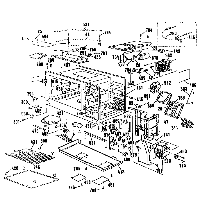 Microwave Diagram and Parts List for JKP65WP1  General Electric Microwave Oven Combo