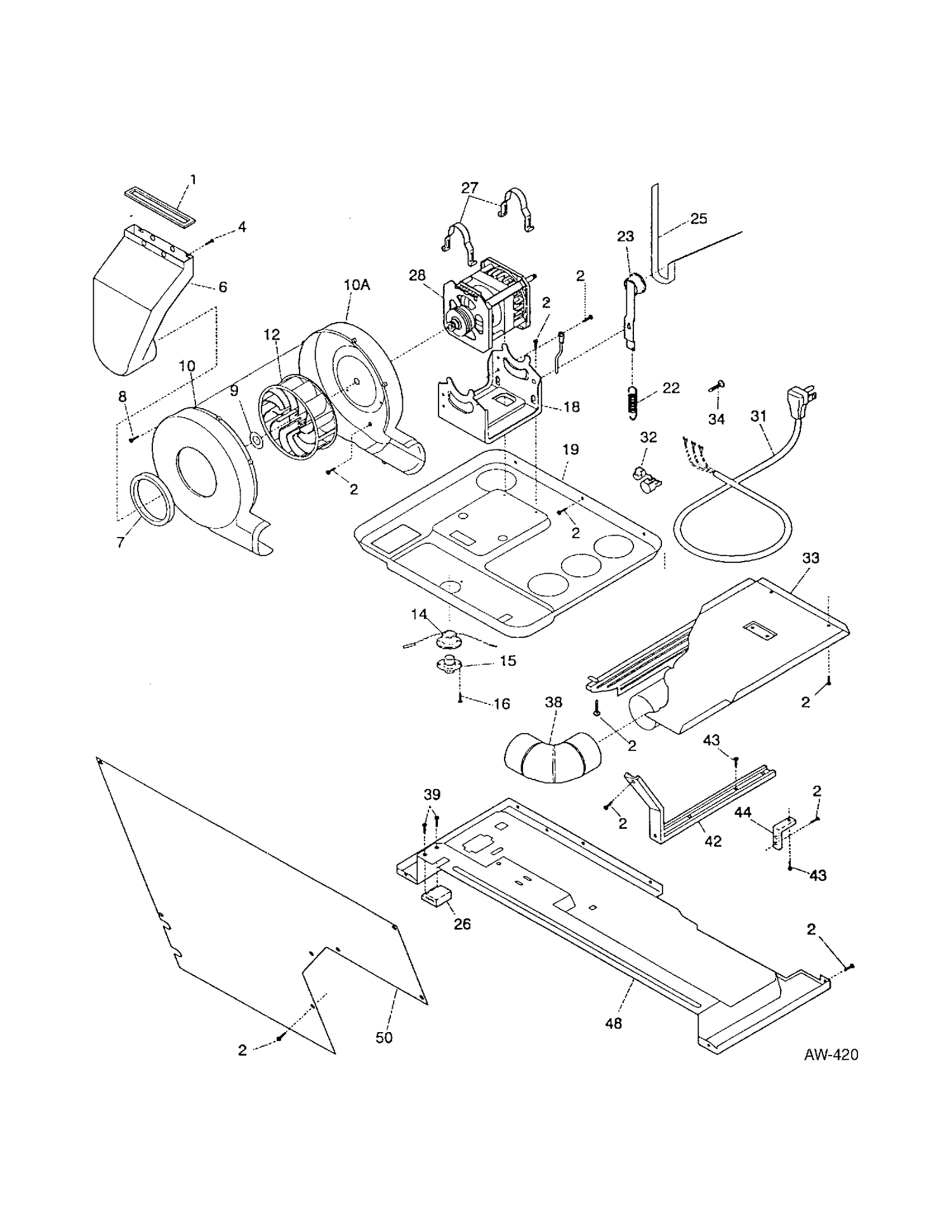 MOTOR/BLOWER/BELT Diagram and Parts List for 52750 MLC275CW1 General Electric Washer