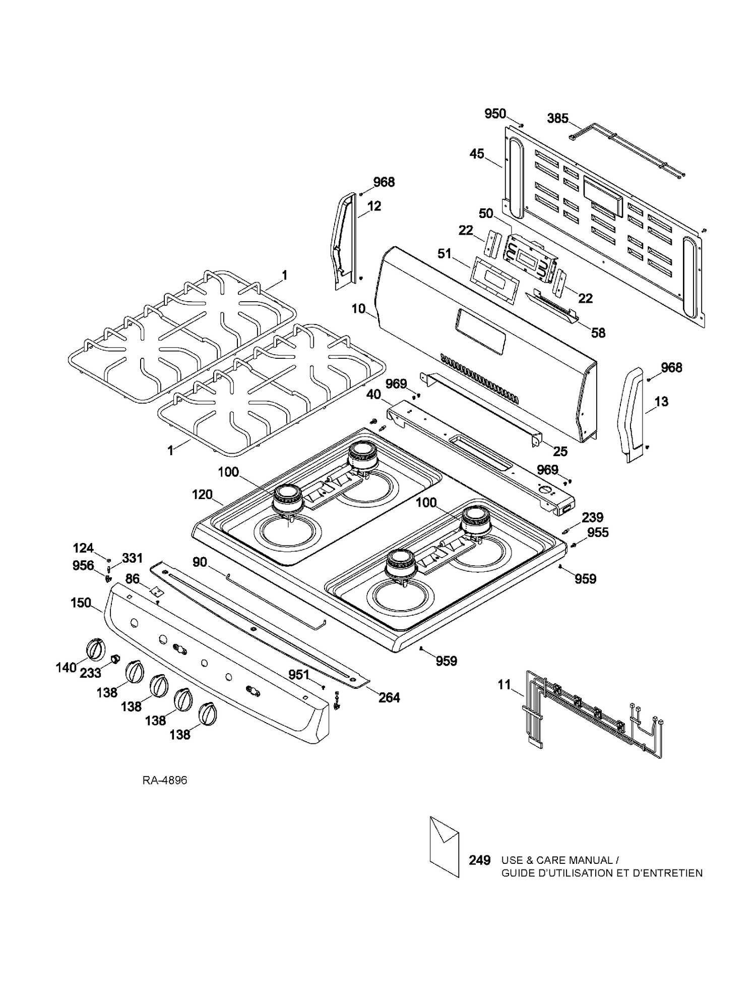 BACKGUARD & COOKTOP Diagram and Parts List for JGAS730EL3WW  General Electric Range