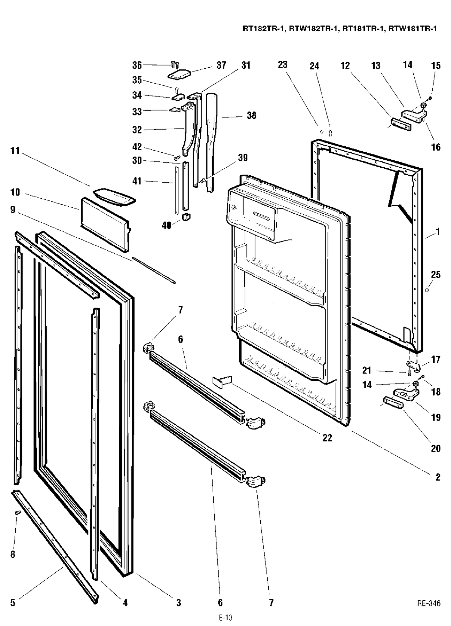 REFRIGERATOR DOOR Diagram and Parts List for RT166TR-1  General Electric Refrigerator