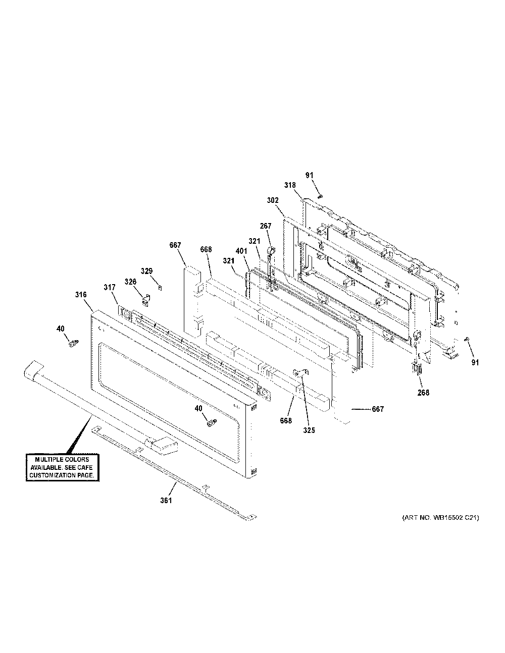 Upper Door Diagram and Parts List for CES750P2M3S1  General Electric Range