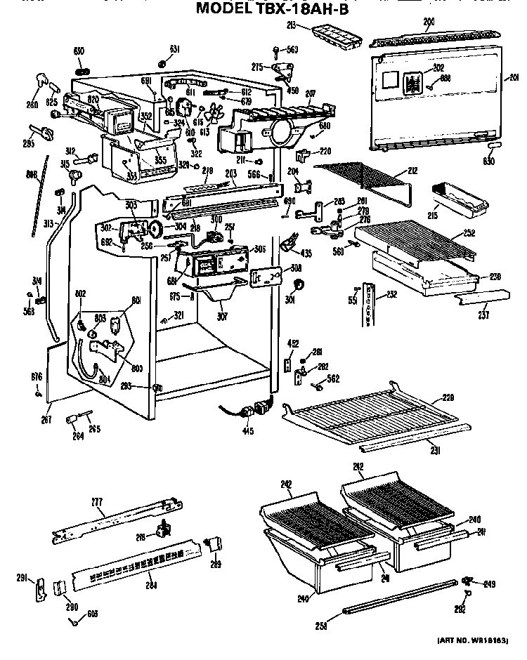 Cabinet Parts Diagram and Parts List for TBX18AHB  General Electric Refrigerator