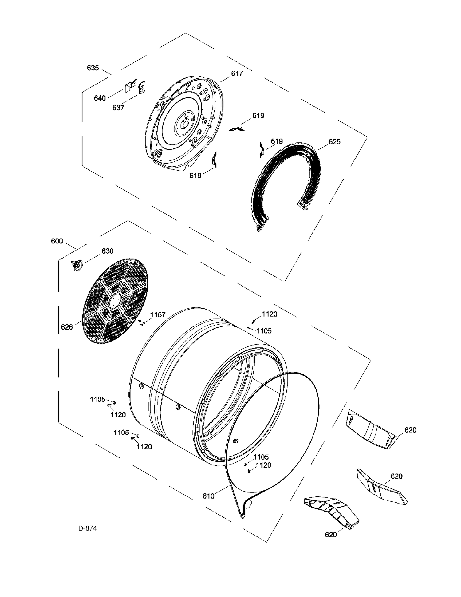 DRUM Diagram and Parts List for GFMS140ED0WW  General Electric Dryer