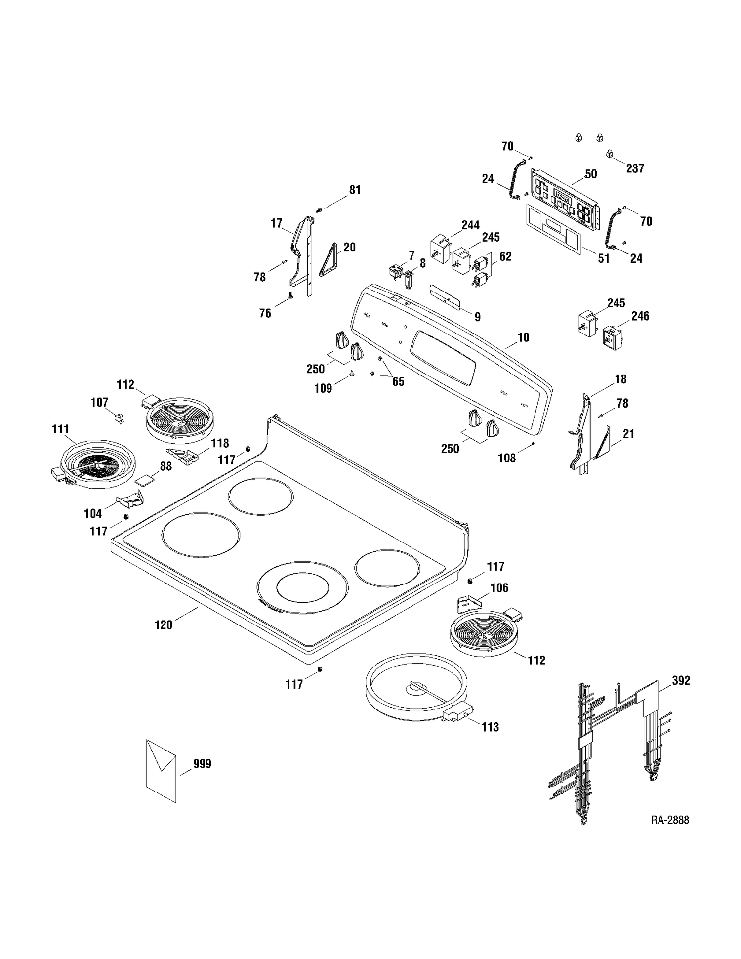 CONTROLS & COOKTOP Diagram and Parts List for JCBP65MP1BS  General Electric Range