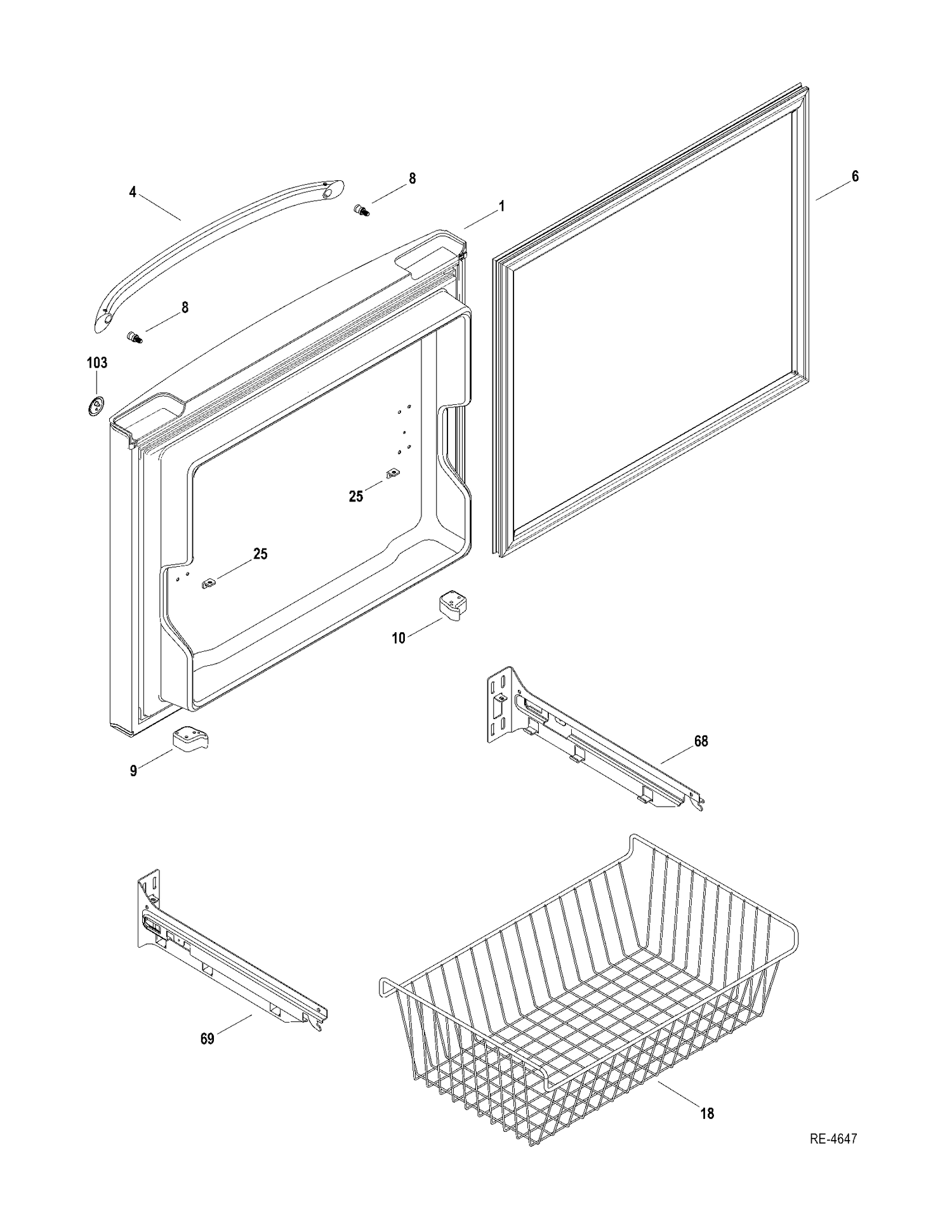 FZ DOOR Diagram and Parts List for GDRL0KBXCRBS  General Electric Refrigerator