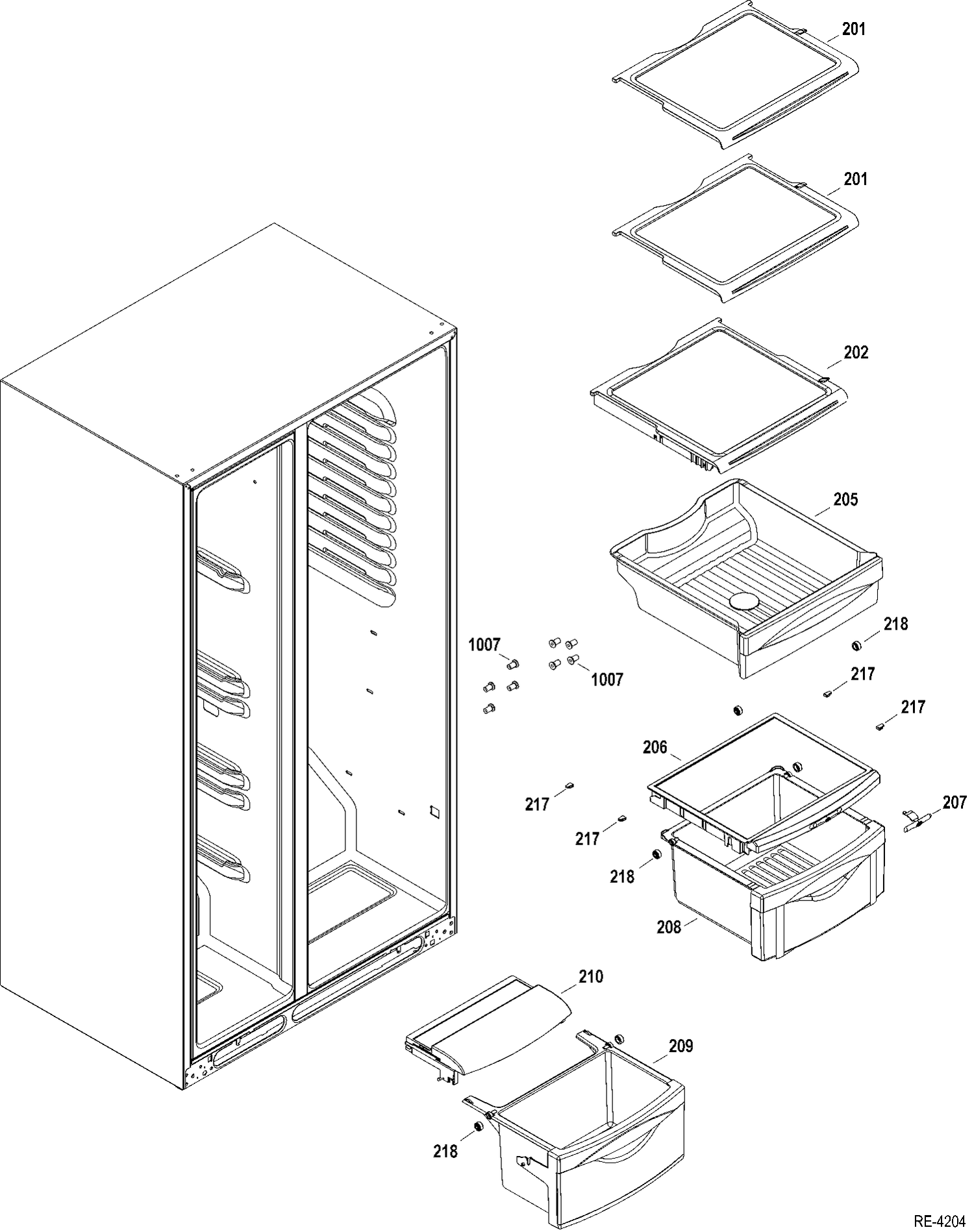 FF SHELVES Diagram and Parts List for GSRL3QGZAFLB  General Electric Refrigerator