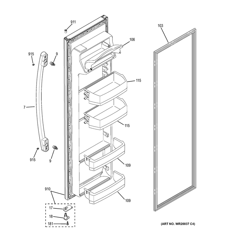 Fresh Food Door Diagram and Parts List for GSS20ETHBCC  General Electric Refrigerator