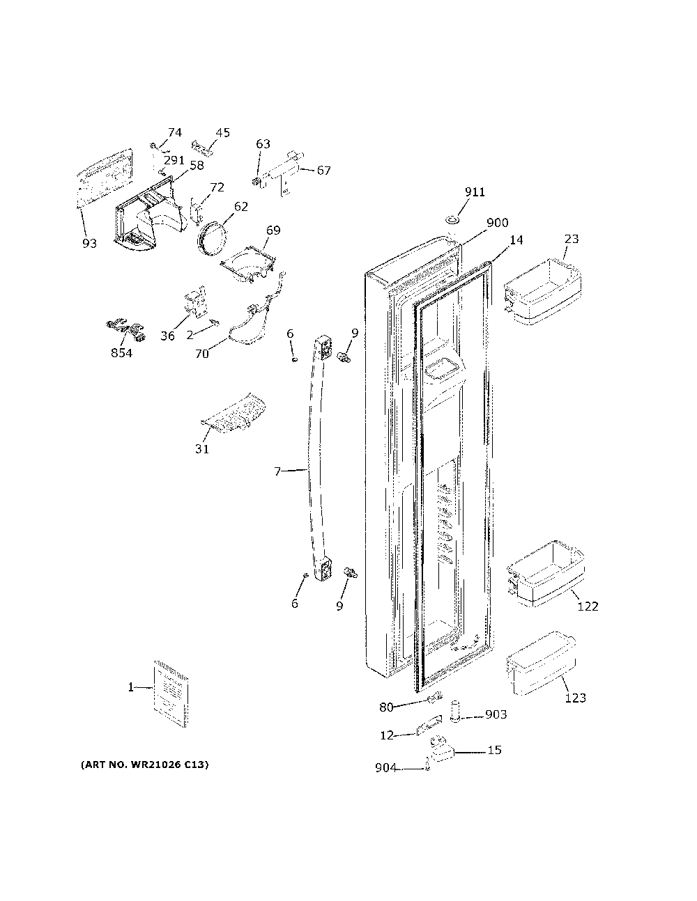Freezer Door Diagram and Parts List for GSS25CGHXCWW  General Electric Refrigerator