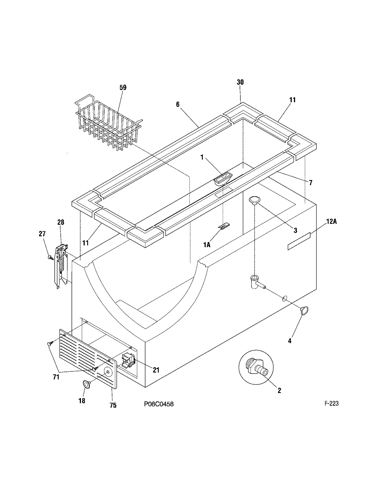 CABINET Diagram and Parts List for FCM20DMBWH  General Electric Freezer