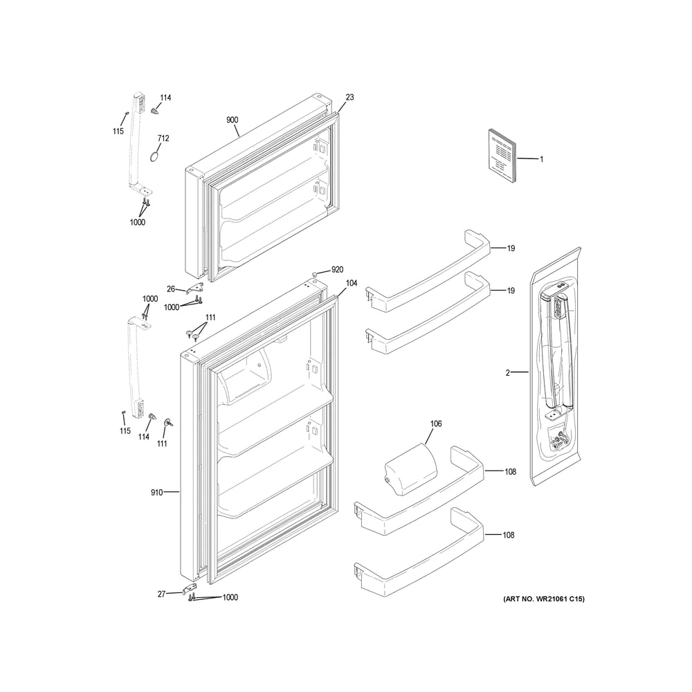 Doors Diagram and Parts List for GTS17GSNGRSS  General Electric Refrigerator