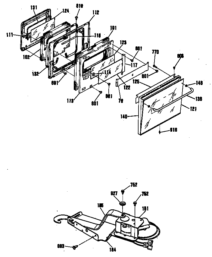 Door Diagram and Parts List for JGRP17WEP2WW  General Electric Wall Oven