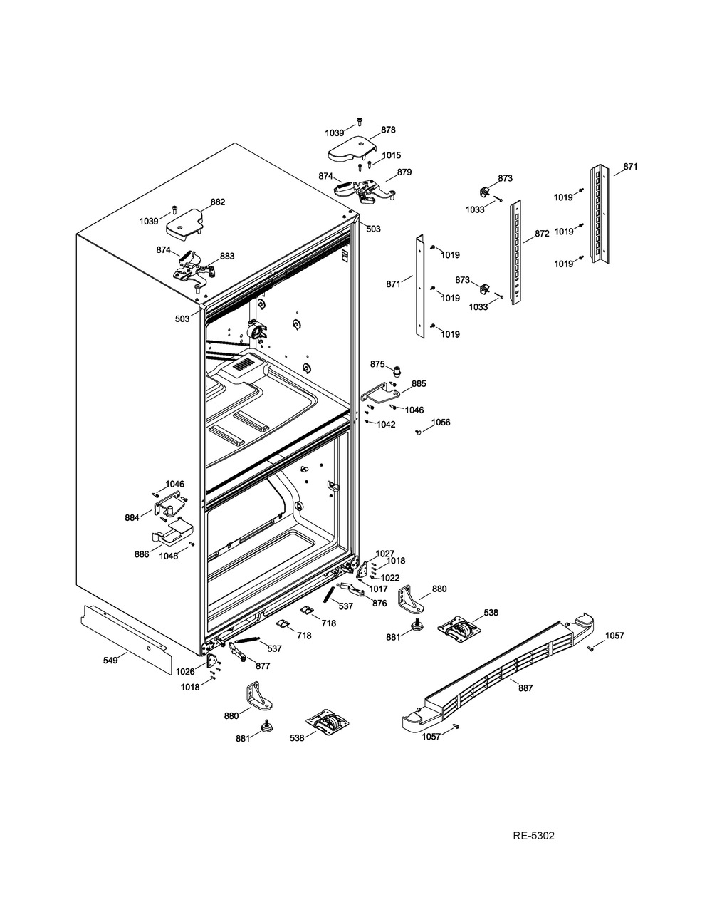 Hinge Parts Diagram and Parts List for PSE25KSHBESS  General Electric Washer
