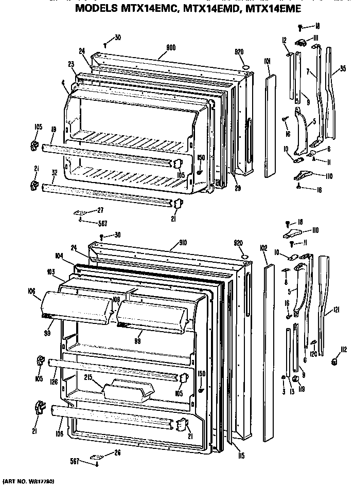 Doors Diagram and Parts List for MTX14EMERWH  General Electric Refrigerator