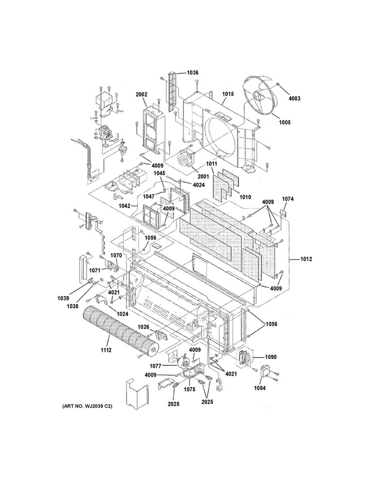 Motor & Chassis Parts Diagram and Parts List for AZ41E09EABW5  General Electric Air Conditioner