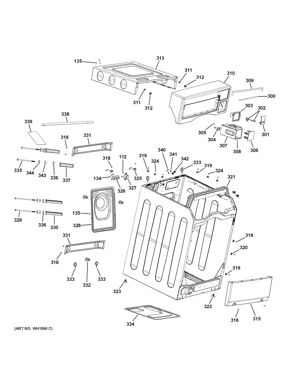 Cabinet And Top Panel Diagram and Parts List for VFW310SSR0WW  General Electric Washer
