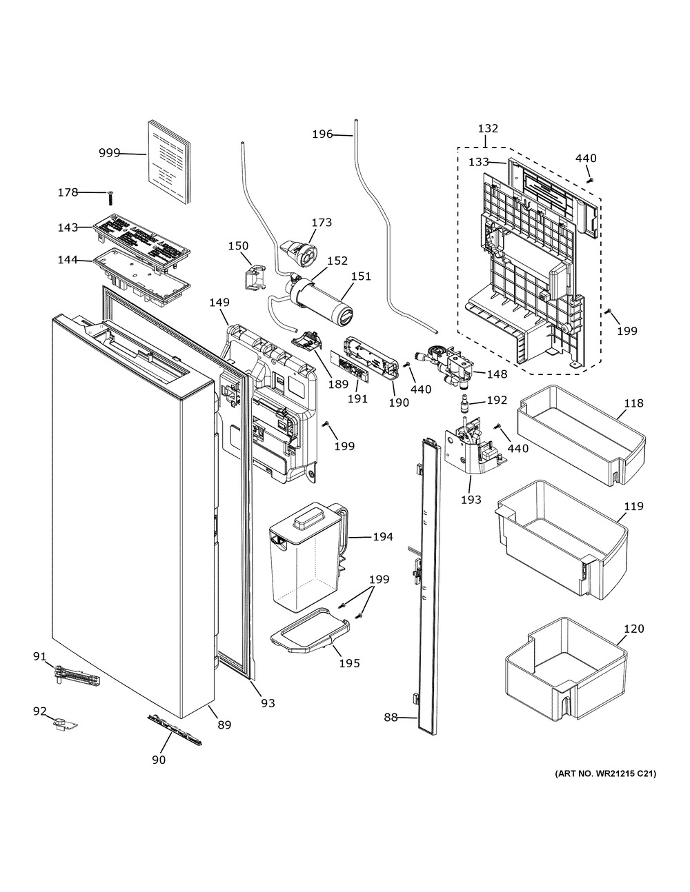 Left Door And Water Pitcher Diagram and Parts List for CGE29DM5TBS5  General Electric Refrigerator