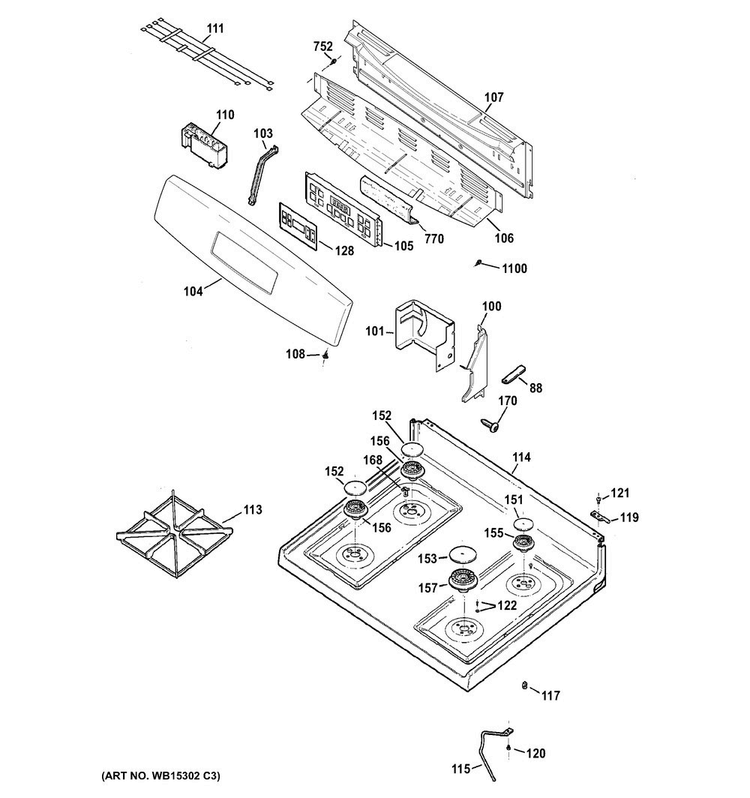 Control Panel & Cooktop Diagram and Parts List for JGB620REF2SS  General Electric Range