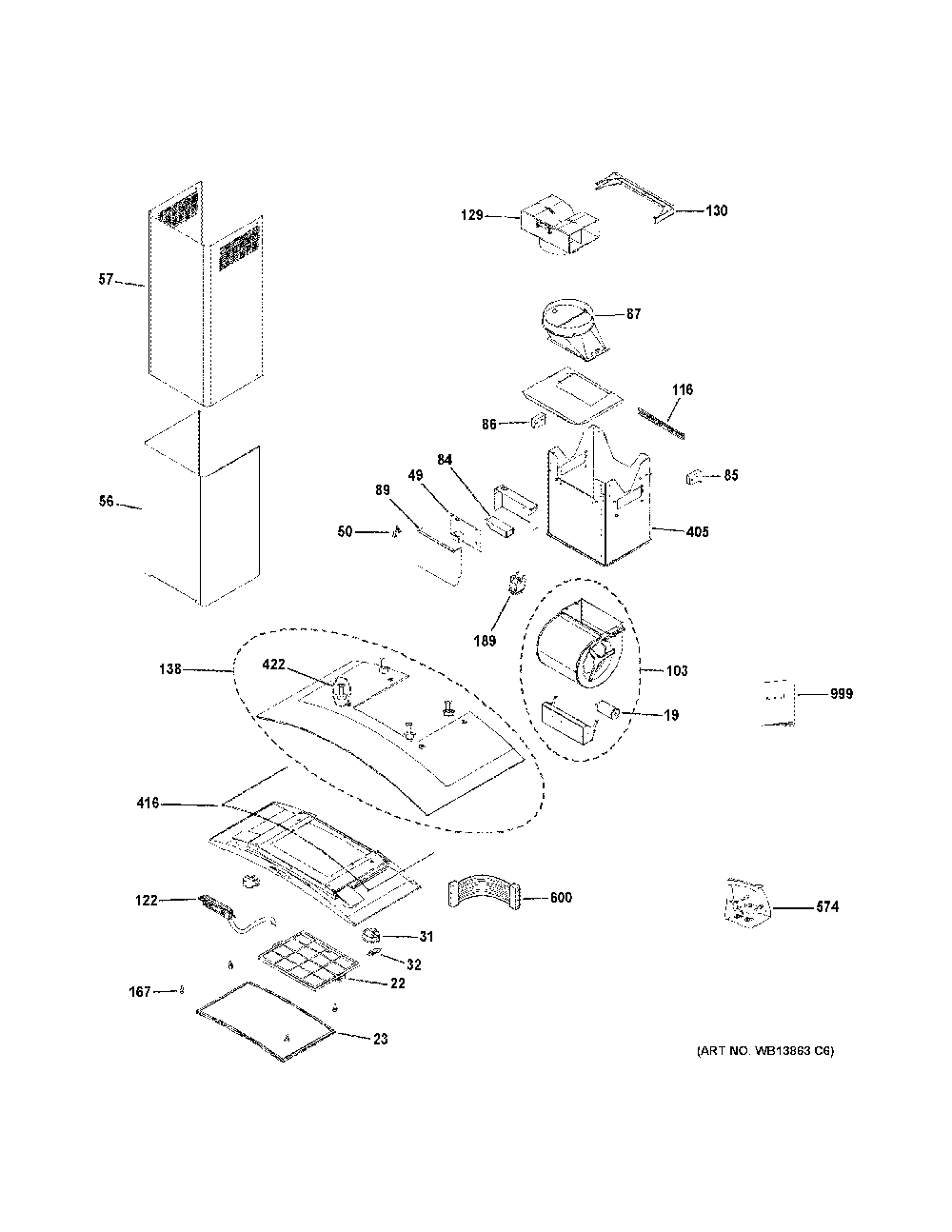 Range Hood Diagram and Parts List for ZV900SL4SS  General Electric Range Hood