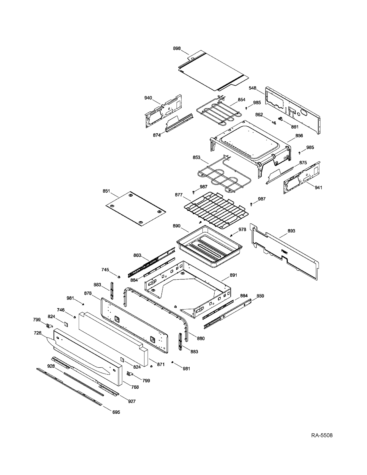 DRAWER Diagram and Parts List for PCB969SR2SS  General Electric Range