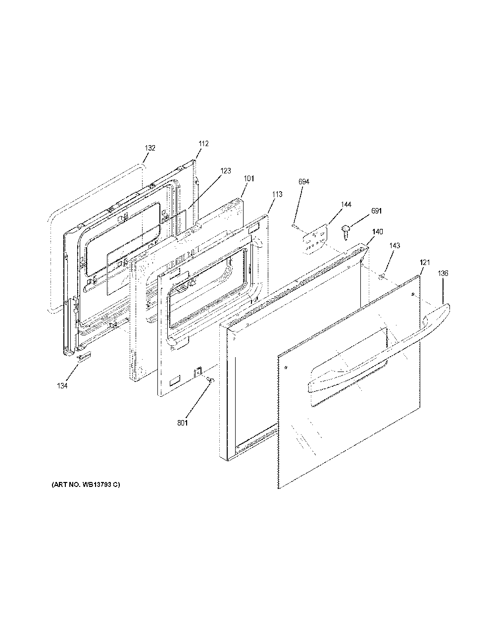 Door Diagram and Parts List for JRS06SK4SS  General Electric Wall Oven
