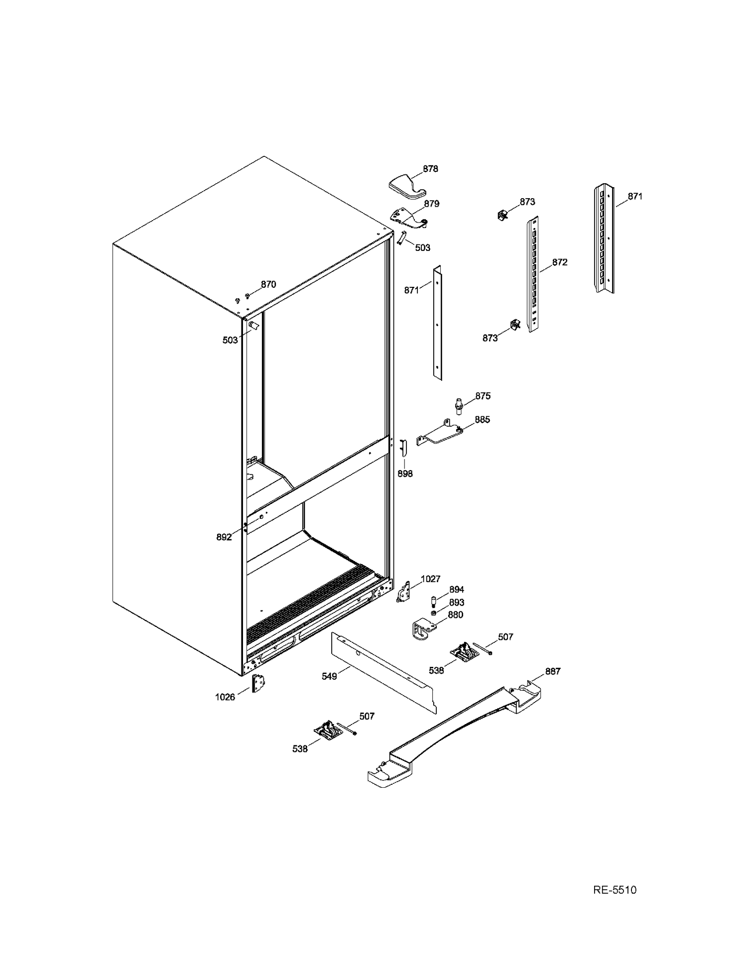 HINGE PARTS Diagram and Parts List for GBR20DTEARBB  General Electric Refrigerator