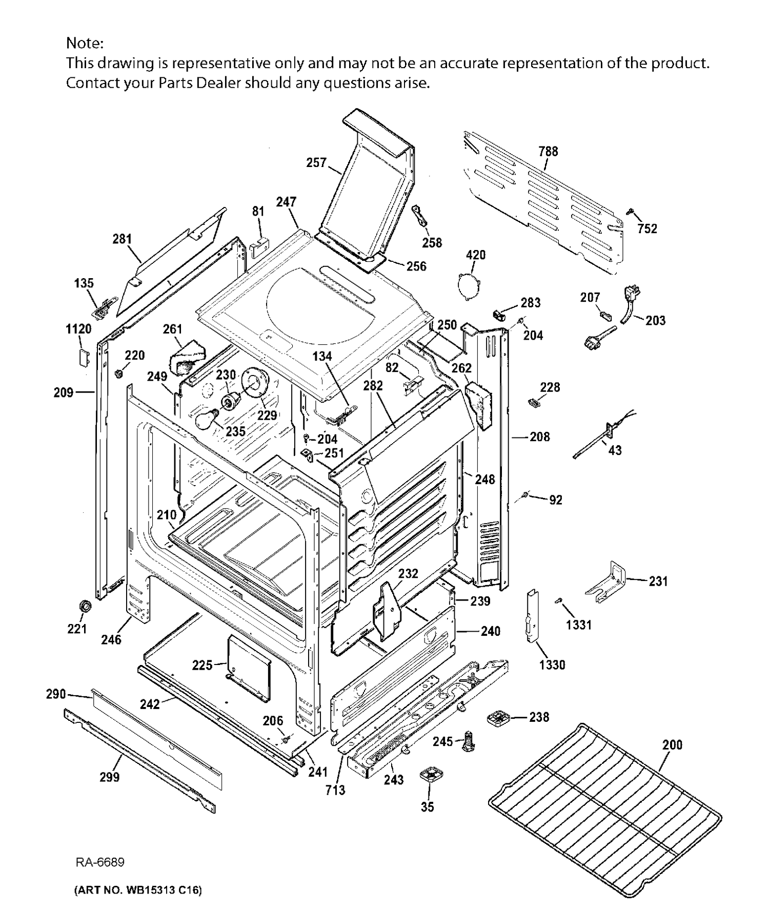 BODY Diagram and Parts List for JCGBS66SEK1SS  General Electric Range