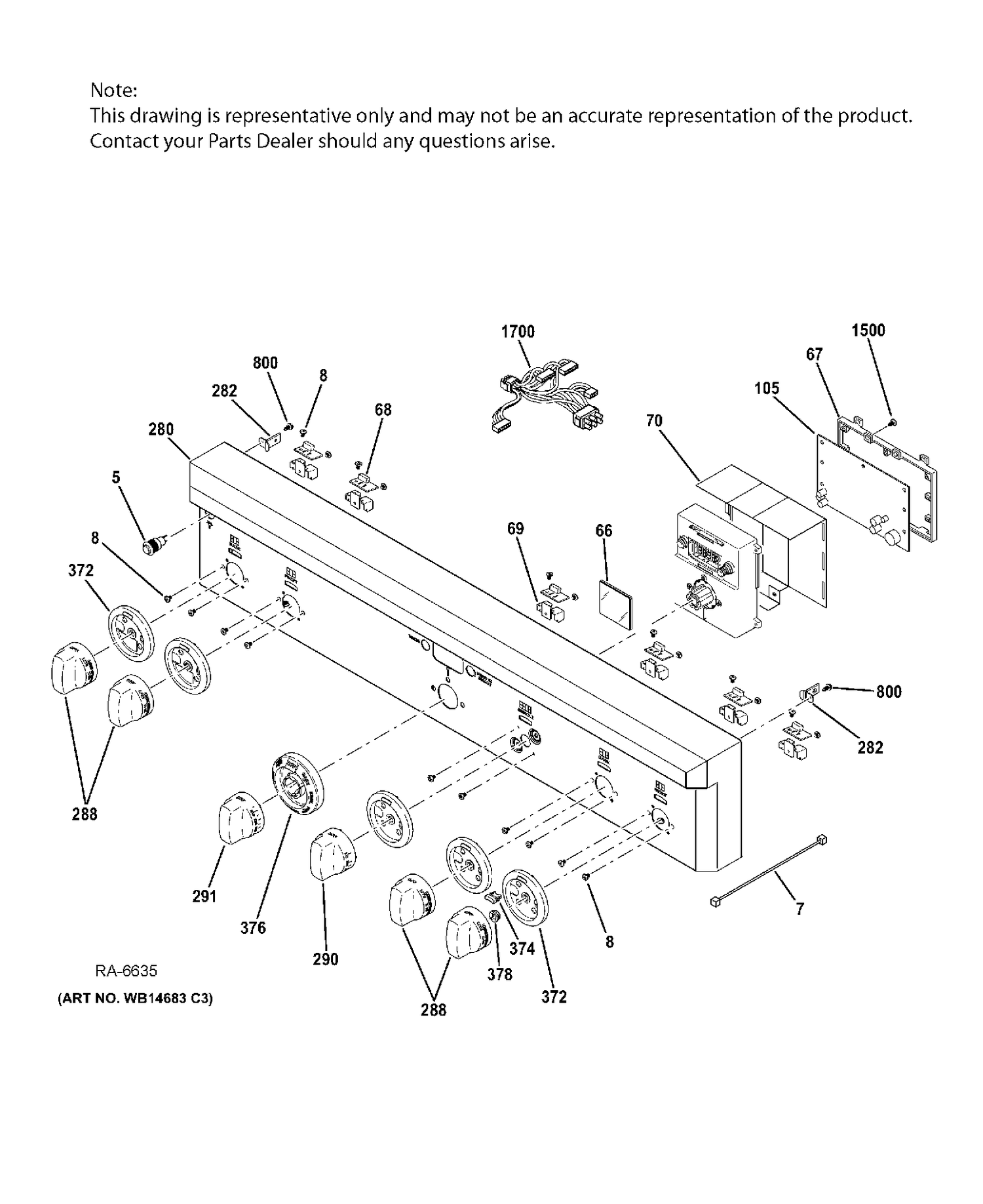 CONTROL PANEL Diagram and Parts List for ZGP364NDR5SS  General Electric Range