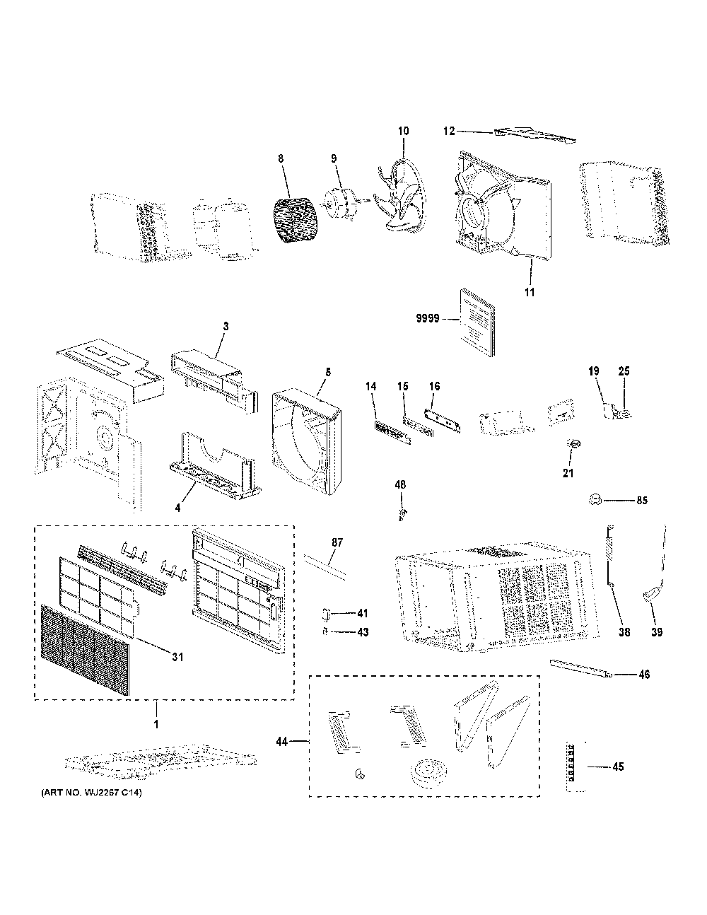 Room Air Conditioner Diagram and Parts List for AHFK18BAW1  General Electric Air Conditioner