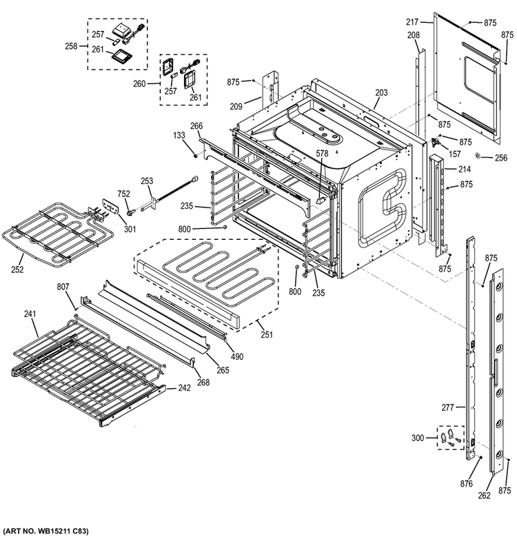 Upper Oven Diagram and Parts List for PK7500DF4WW  General Electric Wall Oven