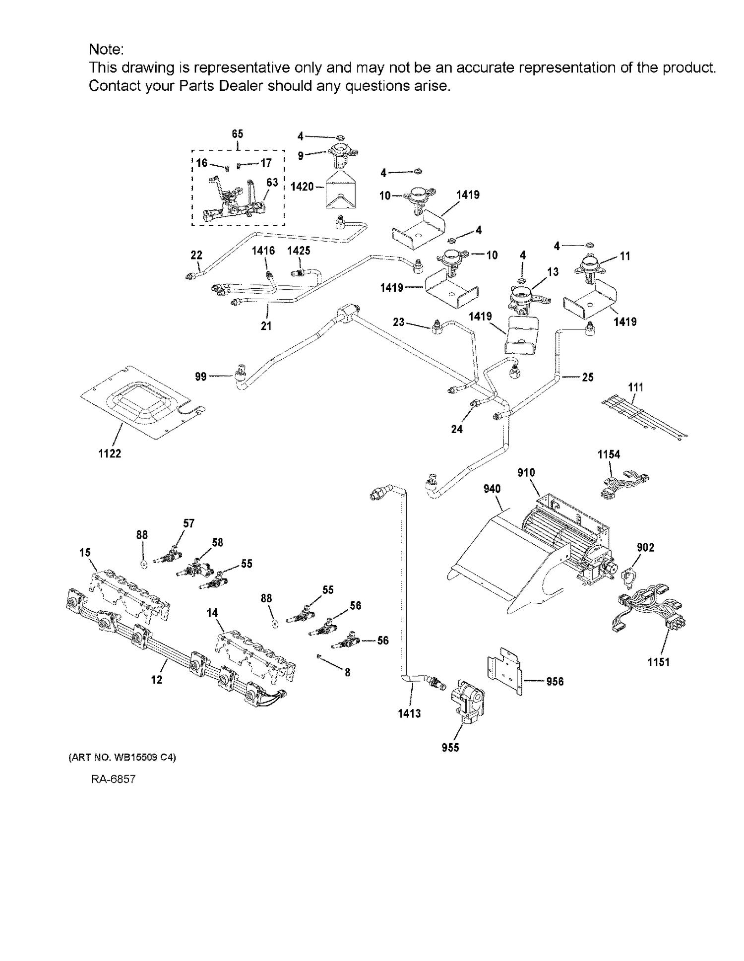GAS & BURNER PARTS Diagram and Parts List for CC2S986SEL1SS  General Electric Range