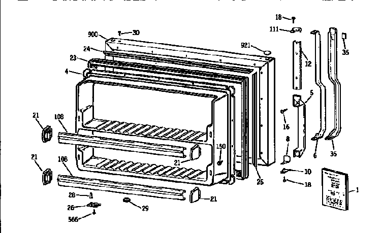 Freezer Door Diagram and Parts List for TBX18DASJRAD  General Electric Refrigerator