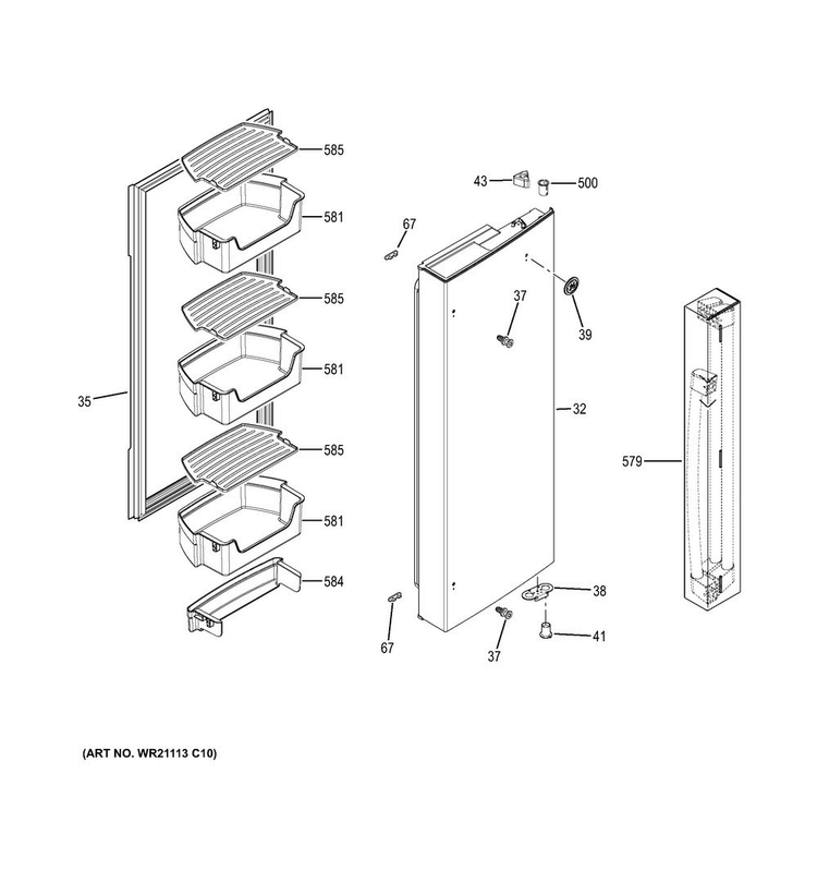 Fresh Food Door - Rh Diagram and Parts List for CNE25SSKAKSS  General Electric Refrigerator