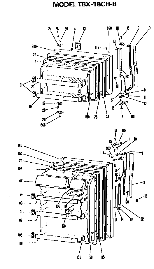 Doors Diagram and Parts List for TBX18CHB  General Electric Refrigerator