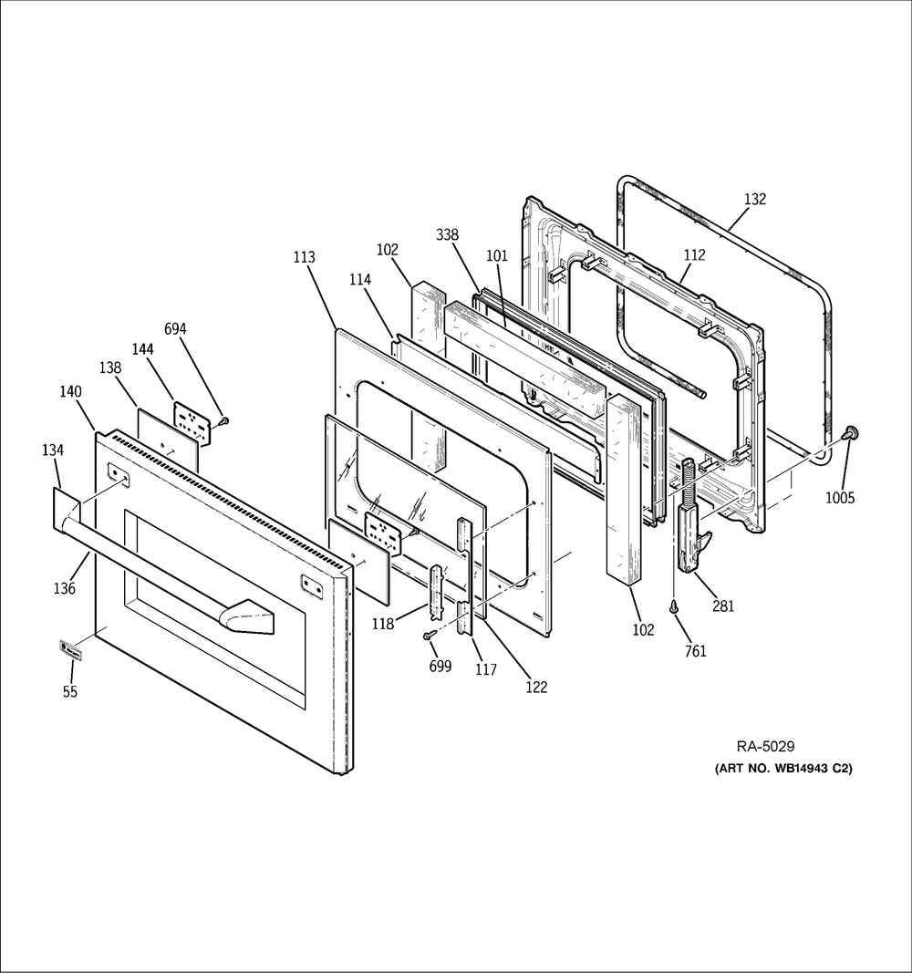 Door Diagram and Parts List for ZIDS240BASS  General Electric Refrigerator