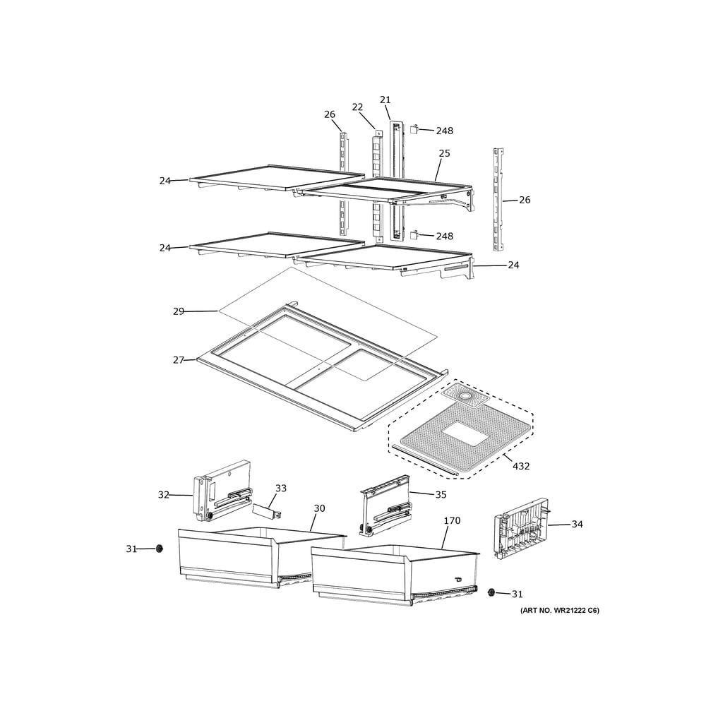 Refrigerator Shelves Diagram and Parts List for CHE23DM5WBS5  General Electric Refrigerator